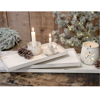 Rechteckiges Tablett Metall antique creme L34xB15xH2 cm