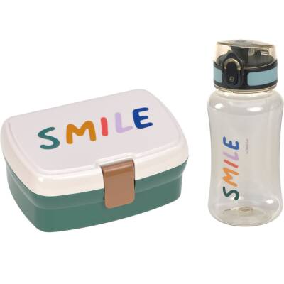 Lässig: Brotdose+Trinkflasche-Set Smile milky-grün