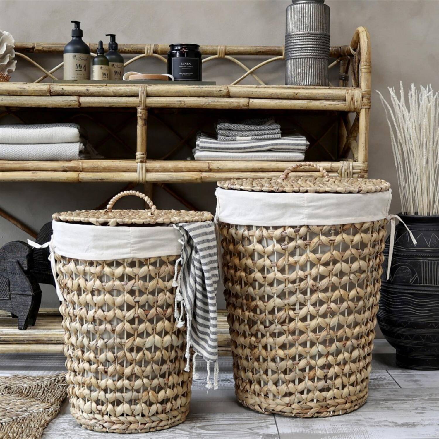 Chic Antique Wäschekorb mit Deckel geflochten mit Innenfutter