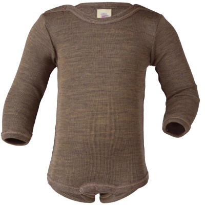 Engel: Baby-Body Wolle Seide Langarm walnuss 0-2 Monate - 50/56