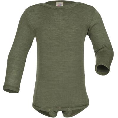 Engel: Baby-Body Wolle Seide Langarm oliv 0-2 Monate - 50/56