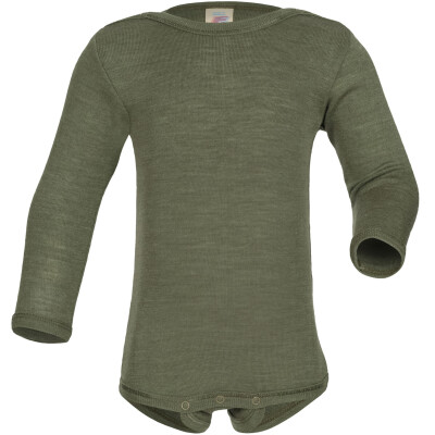 Engel: Baby-Body Wolle Seide Langarm oliv 7-12 Monate - 74/80