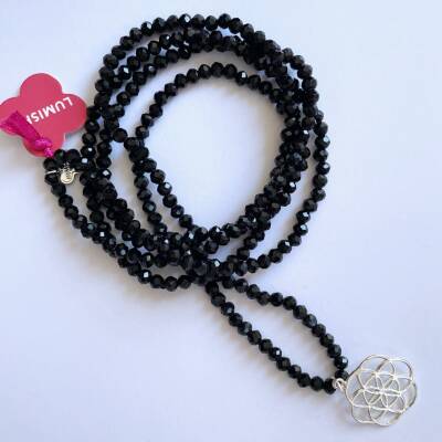 Lumisha: Halskette Glasschliffperlen schwarz Anhänger silber