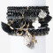 Lumisha Armband schwarz 4mm-matt-Anhänger Hirsch gold