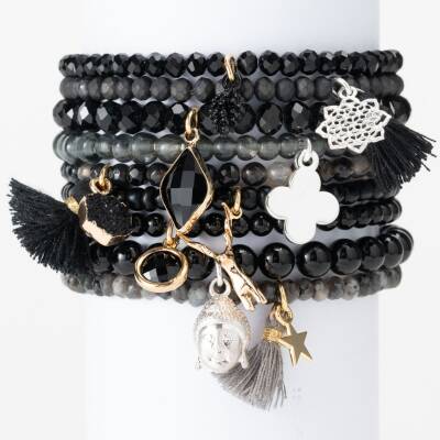 Lumisha Armband schwarz 6mm- Anhänger Raute