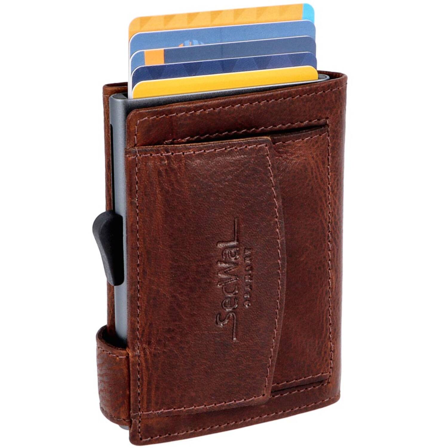 Secwal Geldbörse mit Hardcover Kartenetui RFID Leder Bull braun