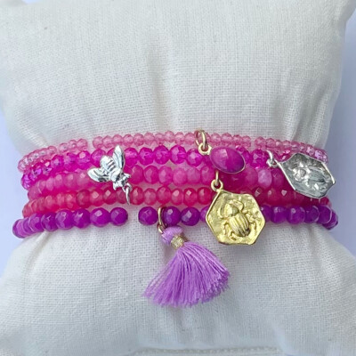 Lumisha Armband pink 4mm Anhänger silber