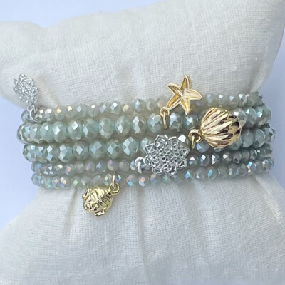 Lumisha: Armband salbei 4mm Anhänger gold