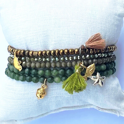 Lumisha: Armband oliv 2mm Anhänger gold