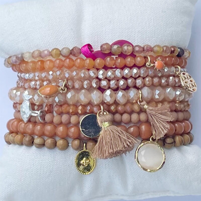 Lumisha: Armband camel 4mm mehrfarbig Anhänger gold