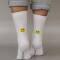 Eulenschnitt: Stylische Socken in weiß aus Bio-Baumwolle mit Smiley in gelb