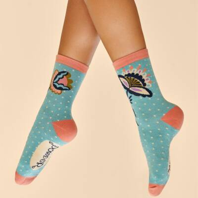 Powder: Socken Damen Bambus Blume türkis