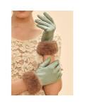 Powder: Handschuhe grün Velour mit Kunstfell-Besatz