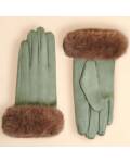 Powder: Handschuhe grün Velour mit Kunstfell-Besatz