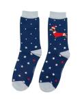Miss Sparrow: Bambus Socken Damen Dackel-Santa blau
