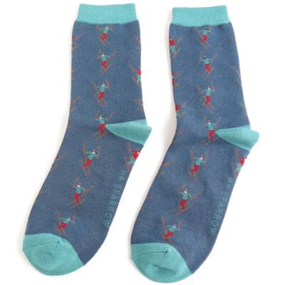 Mr Heron: Bambus Socken Herren Skifahrer blau