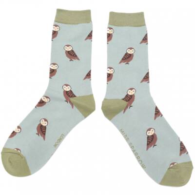 Miss Sparrow: Bambus Socken Damen Eulen hellblau