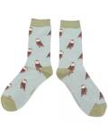 Miss Sparrow: Bambus Socken Damen Eulen hellblau