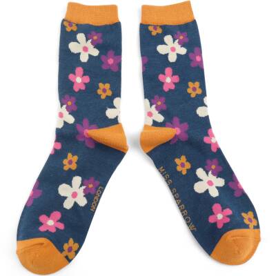 Miss Sparrow: Bambus Socken Cute Daisy blau