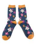 Miss Sparrow: Bambus Socken Cute Daisy blau