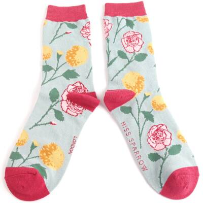 Miss Sparrow: Bambus Socken Wild Flora hellblau