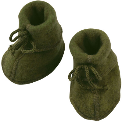 Engel: Baby-Schühchen mit Bändel Wollfleece oliv 1 - 50/56