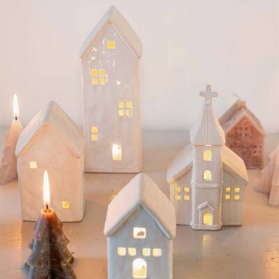 LED Haus Deko Keramik weiß in 21cm Home Society