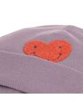 Beanie in flieder für Kinder von 3-6 J.aus Merino Wolle mit Herz Stickerei