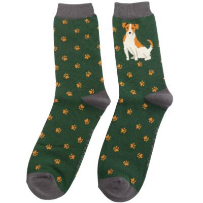 Mr Heron: Bambus Socken Herren Jack Russel green