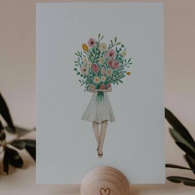 Eulenschnitt: Postkarte Flower Girl Pink Aquarell