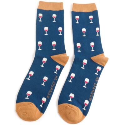 Mr Heron: Bambus Socken Herren Weinglas blau
