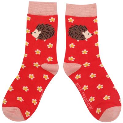 Miss Sparrow: Kinder Socken Bambus Igel rot 7-9 J.