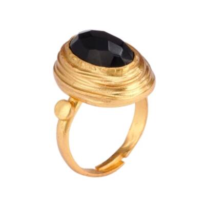 Ring verstellbar vergoldet mit Onyx The Craftshop