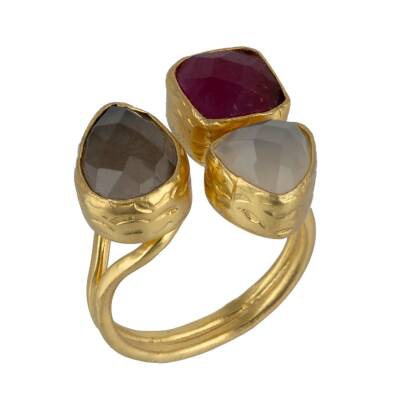Ring verstellbar vergoldet 3 Edelsteine The Craftshop