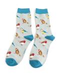 Miss Sparrow: Bambus Socken Damen Garden Birds aqua