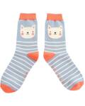 Miss Sparrow: Bambus Socken Damen Katze hellblau