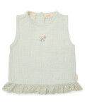 Bluse mit Lochstickerei und Blümchen in mint ärmellos von Little Dutch