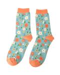 Miss Sparrow Bambus Socken Damen Little Flower blau