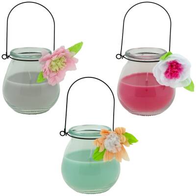 Kerze im Glas zum Aufhängen mit Blüte