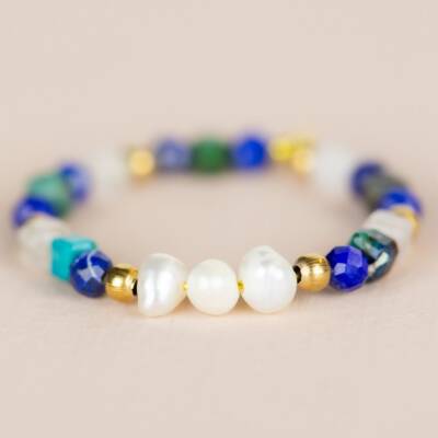 Muja Juma: Perlen Ring elastisch Lapis Lazuli mix