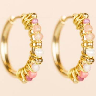 Muja Juma: Ohrringe Creolen 20mm Rhodochrosite mix