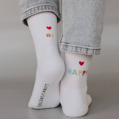 Eulenschnitt: Socken Be Happy weiß
