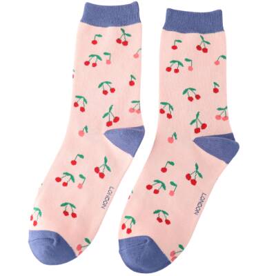 Miss Sparrow: Bambus Socken Damen Mini Cherries rosa