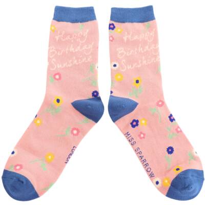Miss Sparrow: Bambus Socken Happy Birthday rosa