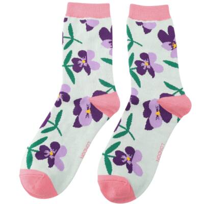 Miss Sparrow: Bambus Socken Damen Pansies mint
