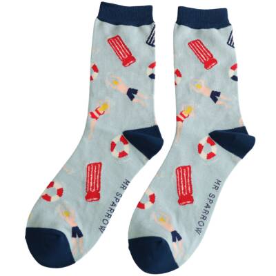 Mr Sparrow: Bambus Socken Herren Am Pool blau