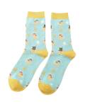 Miss Sparrow: Bambus Socken Damen Katze in Tasse aqua