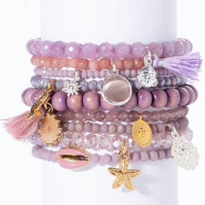 Lumisha: Armband mauve 4mm-Blume silber