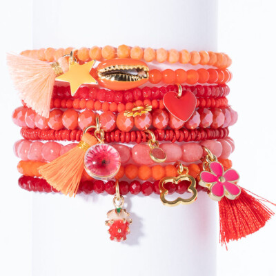 Lumisha: Armband 4mm lachs-Quaste+Drop orange