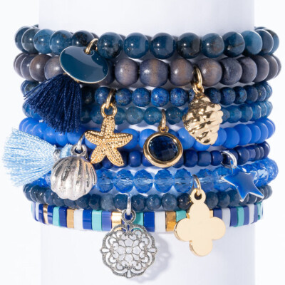 Lumisha: Armband 2mm blau-türkis-Element gold